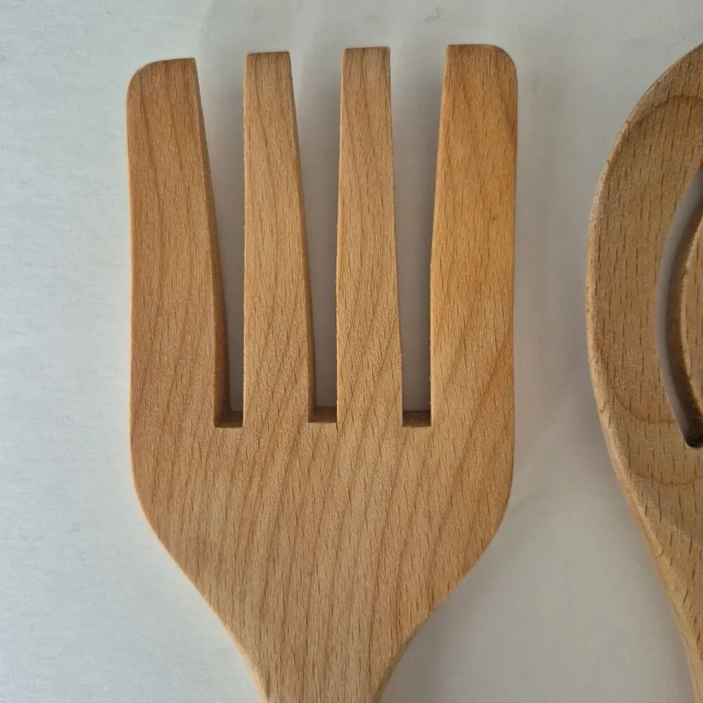Bisetti Natural Wood Slotted Spoon and Fork Set Kitchen Utensils 13 IN Italy